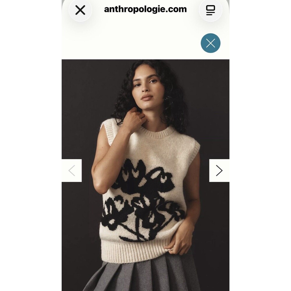NWT Maeve Sweater Vest Womens Graphic Flower V-Neck Anthropologie Pullover XL